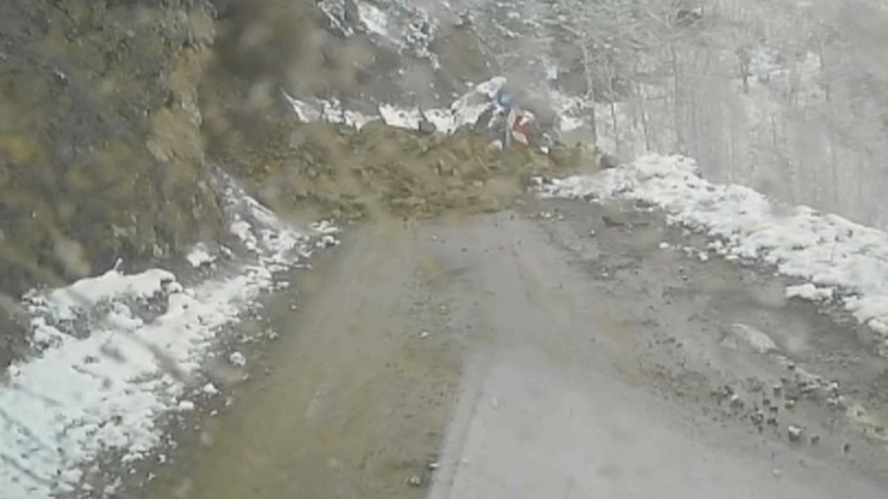 Artvin'de yamaçtan kayan taşları görerek aracını durduran sürücü heyelandan kurtuldu