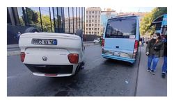 Şişli’de otomobil takla attı