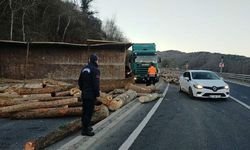 Bolu Dağı'nda tomruk yüklü kamyonun devrilmesi sonucu 2 kişi yaralandı