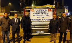 Hatay'da depremde hayvanları telef olan besicilere Erzurum'dan 427 küçükbaş gönderildi