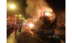 Mersin'de depremzedelerin eşyalarını taşıyan tır yandı