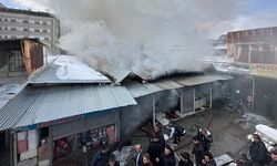 Van'da çok sayıda iş yerinin bulunduğu halk pazarında çıkan yangına müdahale ediliyor