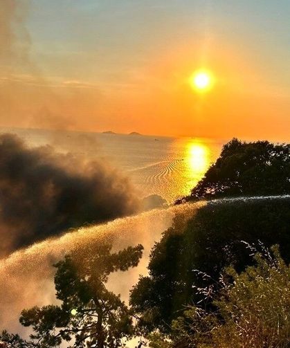 Büyükada'da plajdaki restoranda başlayıp ormanlık alana sıçrayan yangına müdahale ediliyor