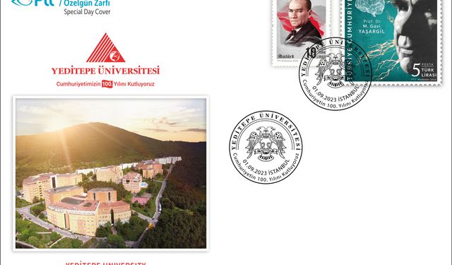 PTT'den "Yeditepe Üniversitesi Cumhuriyetimizin 100. Yılını Kutluyoruz" konulu özel gün zarfı