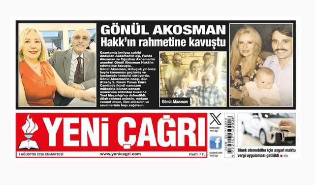 Yeni Çağrı Gazetesi'nin 1 Ağustos 2026 Cumartesi Tarihli Gazete Sayfaları