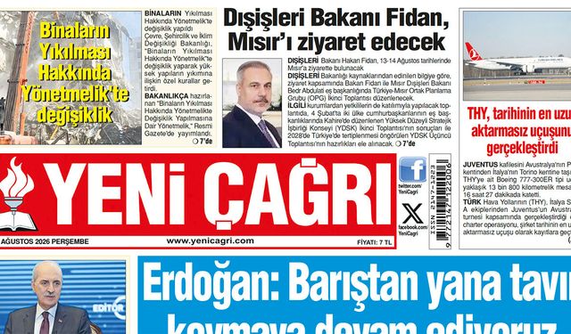 Yeni Çağrı Gazetesi'nin 13 Ağustos 2026 Perşembe Tarihli Gazete Sayfaları