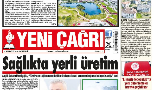 Yeni Çağrı Gazetesi'nin 17 Ağustos 2026 Pazartesi Tarihli Gazete Sayfaları