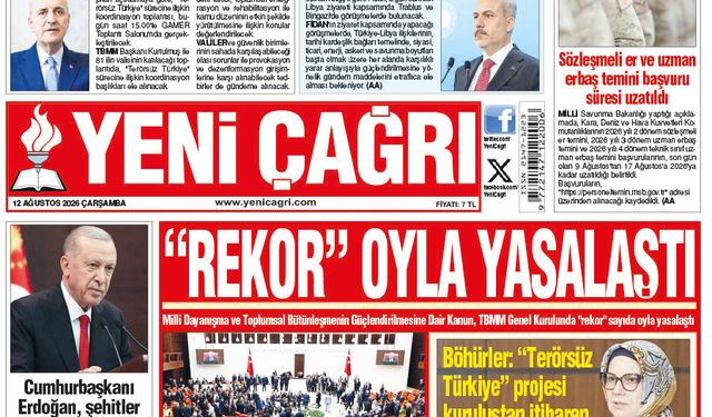 Yeni Çağrı Gazetesi'nin 12 Ağustos 2026 Çarşamba Tarihli Gazete Sayfaları