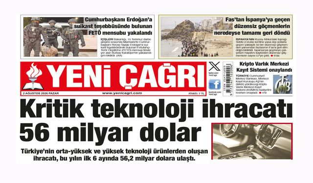 Yeni Çağrı Gazetesi'nin 2 Ağustos 2026 Pazar Tarihli Gazete Sayfaları