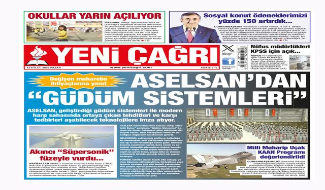 Yeni Çağrı Gazetesi'nin 13 Eylül 2026 Pazar Tarihli Gazete Sayfaları