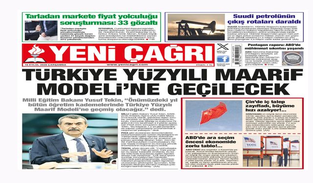 Yeni Çağrı Gazetesi'nin 16 Eylül 2026 Çarşamba Tarihli Gazete Sayfaları