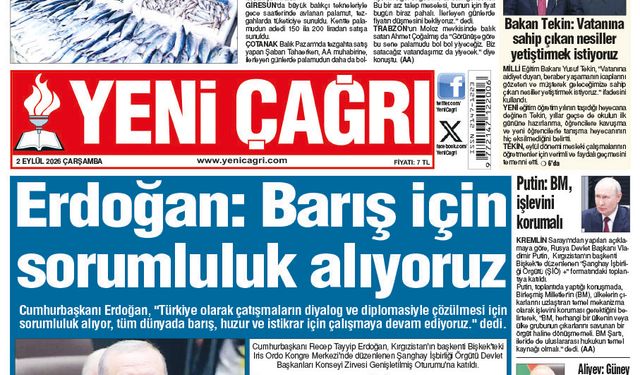 Yeni Çağrı Gazetesi'nin 2 Eylül 2026 Çarşamba Tarihli Gazete Sayfaları