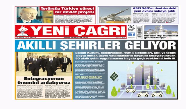 Yeni Çağrı Gazetesi'nin 20 Eylül 2026 Pazar Tarihli Gazete Sayfaları
