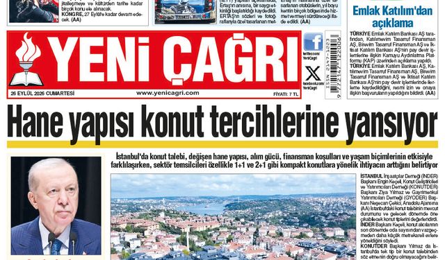Yeni Çağrı Gazetesi'nin 26 Eylül 2026 Cumartesi Tarihli Gazete Sayfaları