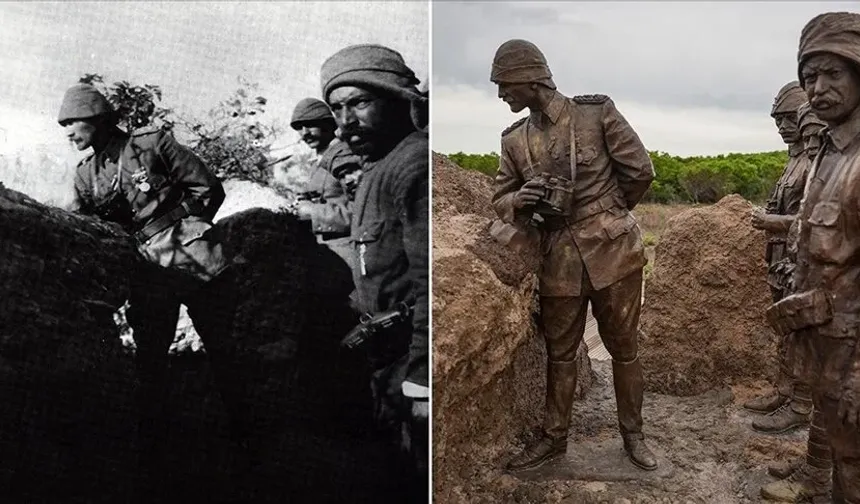 Atatürk'ün Çanakkale Savaşı'nda siperde çekilen fotoğrafı, aynı yerde yapılan anıtla ölümsüzleştirildi