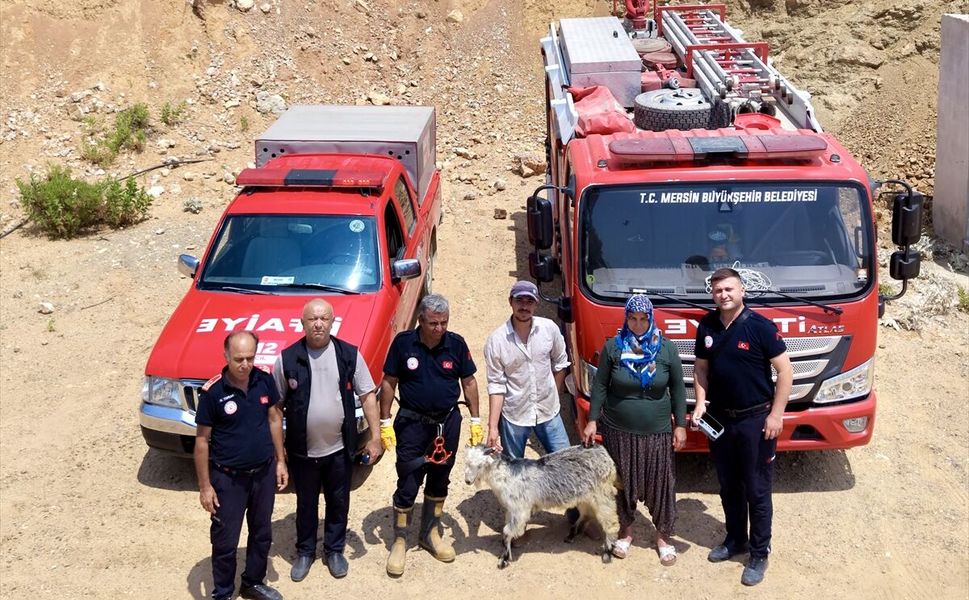 Mersin'de kayalıklarda mahsur kalan keçi kurtarıldı